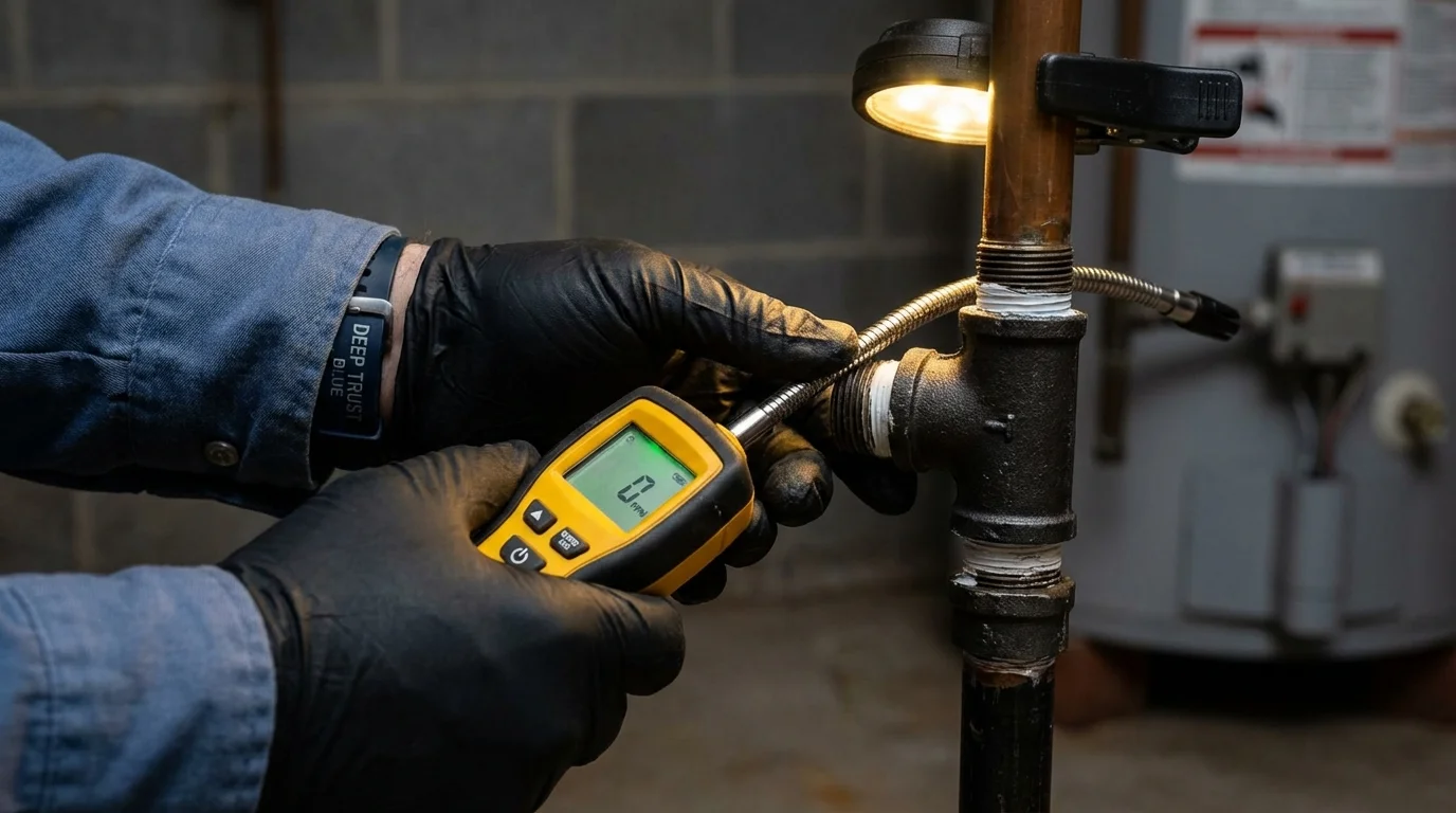 Gas leak detection with electronic sniffer by Johns Plumbing LLC in Waldo
