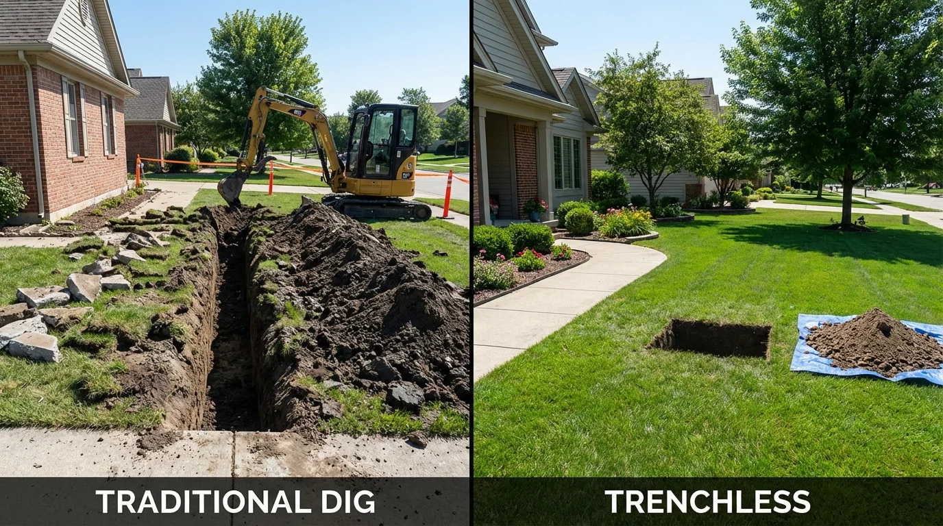 Trenchless sewer repair with minimal yard damage versus traditional excavation in Waldo, AR